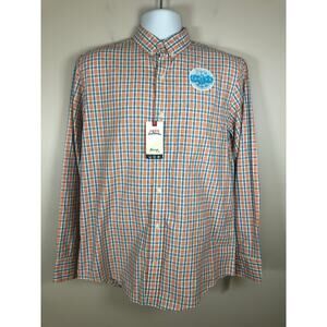 NWT Izod Men’s Button Down Shirt Size S Long Sleeve Orange Plaid